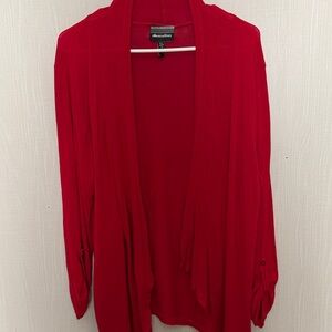 Allison Brittney Open-Front Red Draped Cardigan